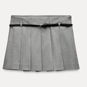 Zara Pleated Mini Skirt with Belt - Gray